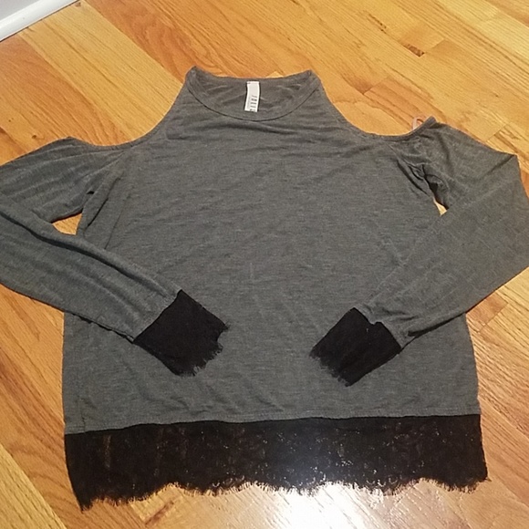 Jolie Tops - Boutique Gray Cold Shoulder Blouse